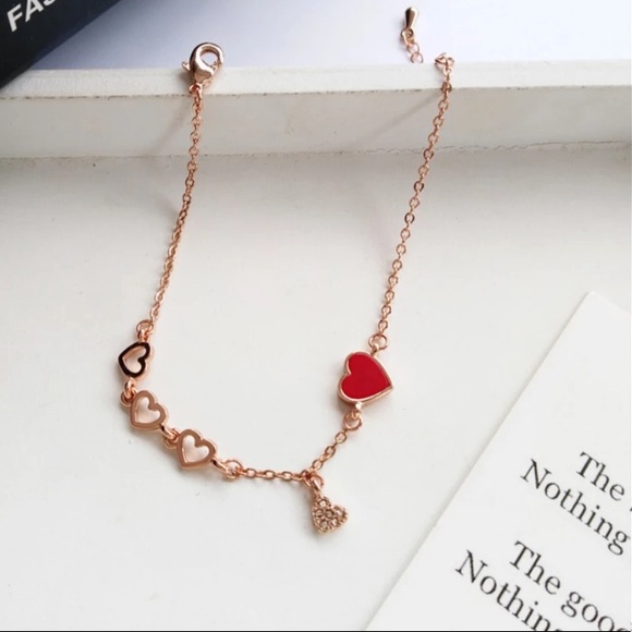Just In❤️Adorable Red Heart RoseGold Bracelet - Picture 2 of 8